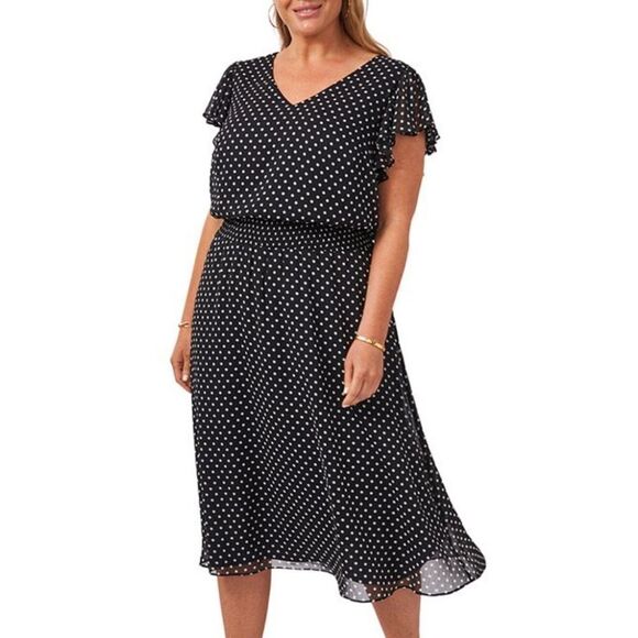 BRAND NEW MSK POLKA-DOT MIDI FIT &FLARE SCUBA NECK CHIFFON DRESS - Picture 14 of 16